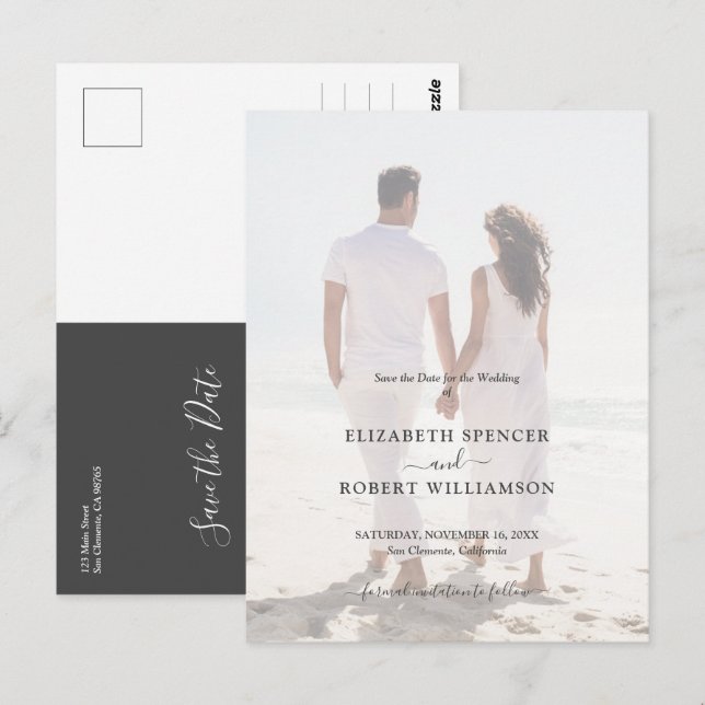 Spara datum för budgetfotot i Bröllop Vykort (Fram/baksida)