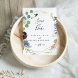 Spara datum för Burgundy Guld Geometric Vykort