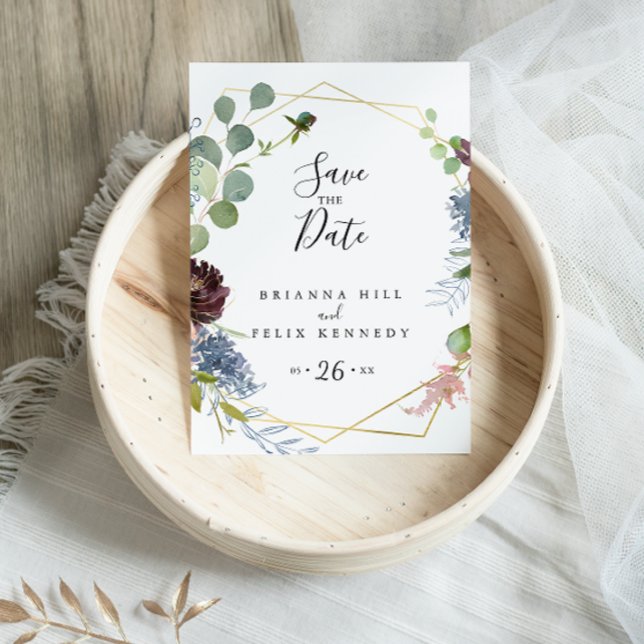 Spara datum för Burgundy Guld Geometric Vykort (Skapare uppladdad)