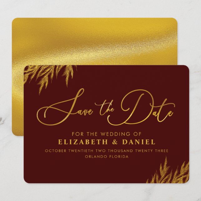 Spara datum för burgundy Guld Pampas Grass Datumet (Fram/baksida)