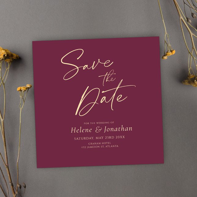 Spara datum för Burgundy Modern Elegant bröllop Inbjudningar (Burgundy Modern Elegant Wedding Save The Date Invitation)