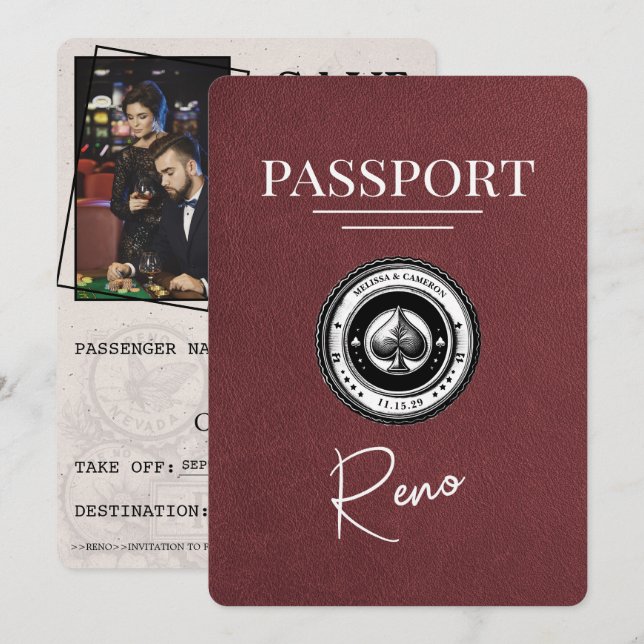 Spara datum för Burgundy Reno Passport Datumet (Fram/baksida)