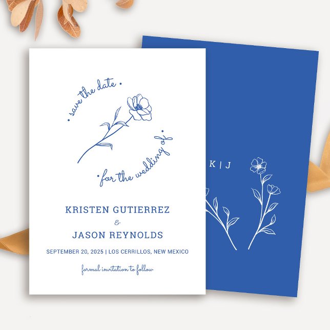Spara datum för Cobalt Blue Wildblomma Inbjudningar (Cobalt Blue Wildflower Save The Date)