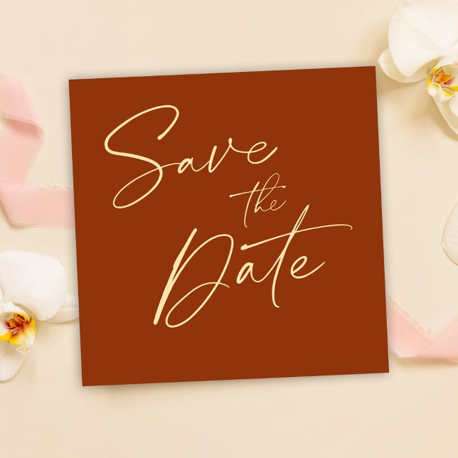 Spara datum för den moderna brända Orangen Inbjudningar (Modern Burnt Orange Save The Date Invitation)