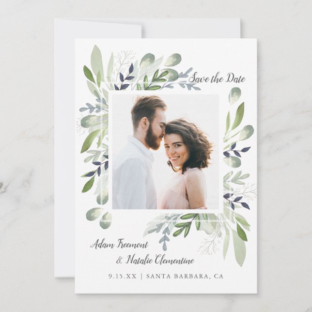 Spara datum för elegant Greenery Spara Datumet (Framsida)