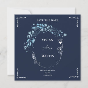 Spara datum för elegantens flottans BLue Monogram Inbjudningar