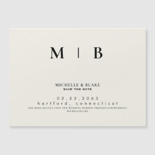 Spara datum för enkel och elegant Monogram Beige Magnetisk Inbjudningskort