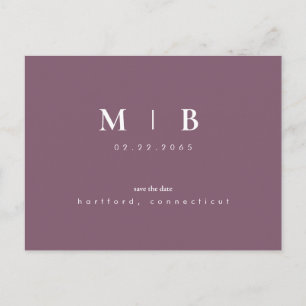 Spara datum för enkel och elegant Monogram lavende Meddelande Vykort