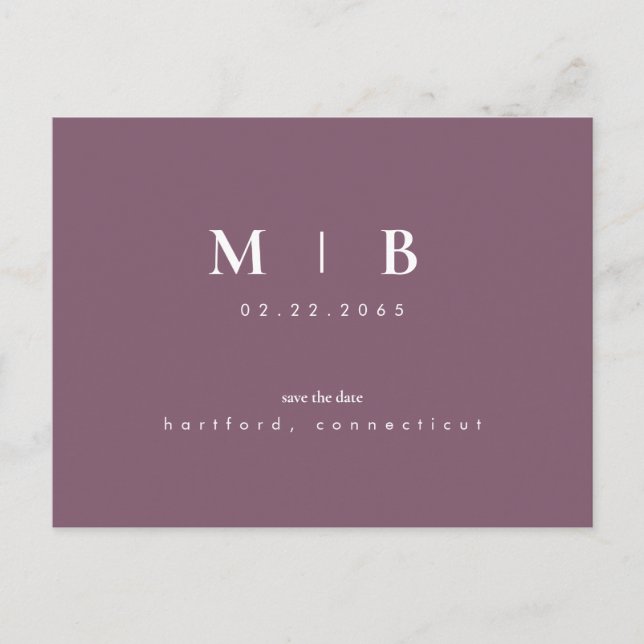 Spara datum för enkel och elegant Monogram lavende Meddelande Vykort (Framsida)