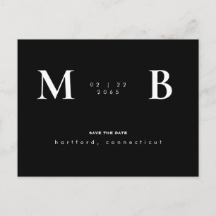 Spara datum för enkel och elegant Monogram svart/v Vykort