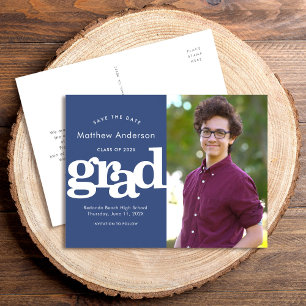 Spara datum för examensfoto i fet typografi på mar inbjudan vykort