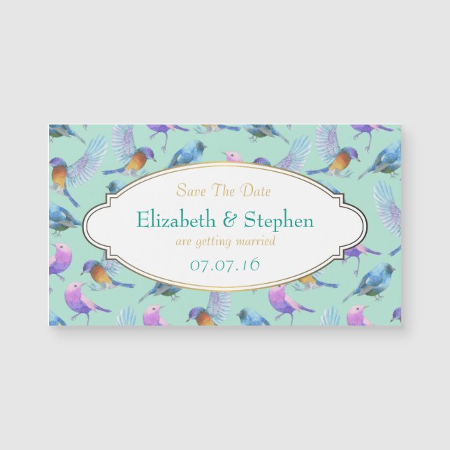 Spara datum för exotiska fåglar vattenfärg med Ram (Framsida)