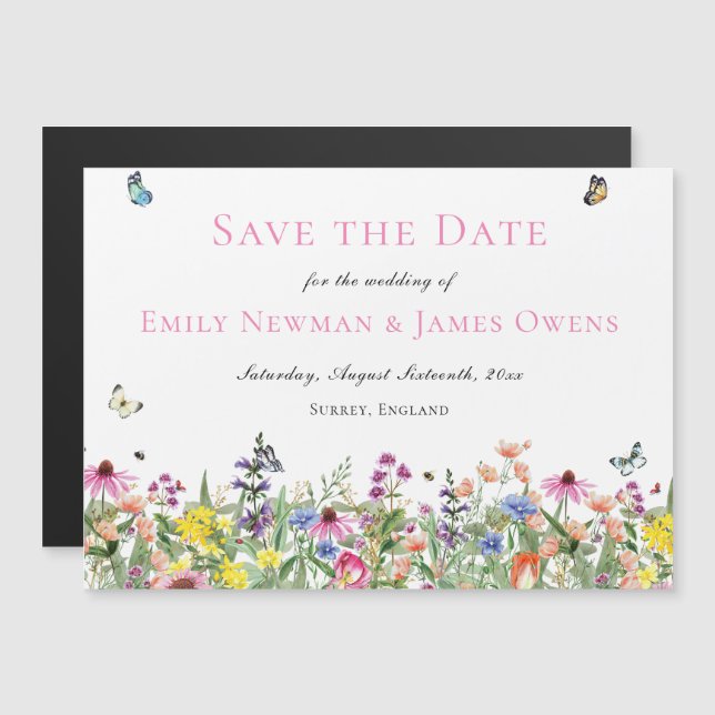 Spara datum för färgad Wildblomma Magnetisk Inbjudningskort (Fram/baksida)