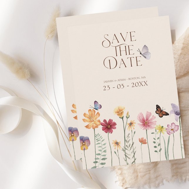 Spara datum för färgämnet Wildblomsterbotaniskt Datumet (Simple Colorful Wildflower Floral Wedding Save the Date Card)