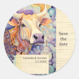 Spara datum för Farm Bröllop ox-ikonen Spara datum Runt Klistermärke