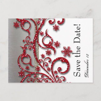 Spara datum för finare Silver Red Glitter Meddelande Vykort