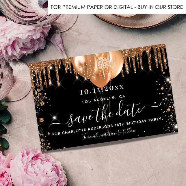 Spara datum för födelsedagsfest svart guld (Skapare uppladdad)