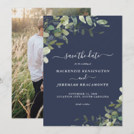 Spara datum för foto av blåa eukalyptus Bröllop Datumet