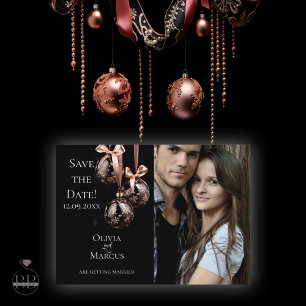 Spara datum för FOTO VinterRosa och Onyx Bauble Tack Kort