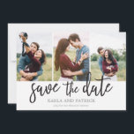 Spara datum för fotokollage för romsk skript spara datumet<br><div class="desc">Den här minimala 3-fotobesparingen av datumkortet har ett vackert,  fritt,  handmålat skript. Lägg till ytterligare foto- och anpassningsbar på baksidan.</div>