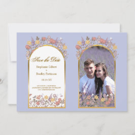 Spara datum för fotolavender Guld Elegant bröllop Inbjudningar