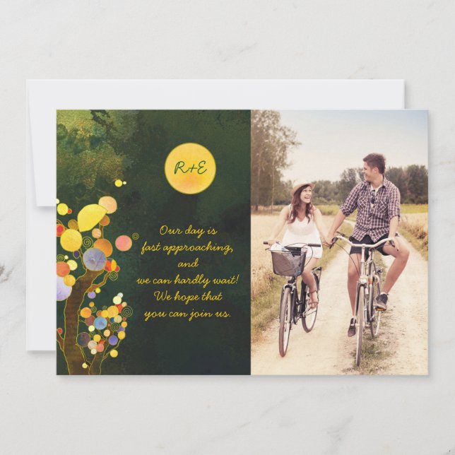 Spara datum för fotot för Rustic Träd Bröllop Spara Datumet (Framsida)