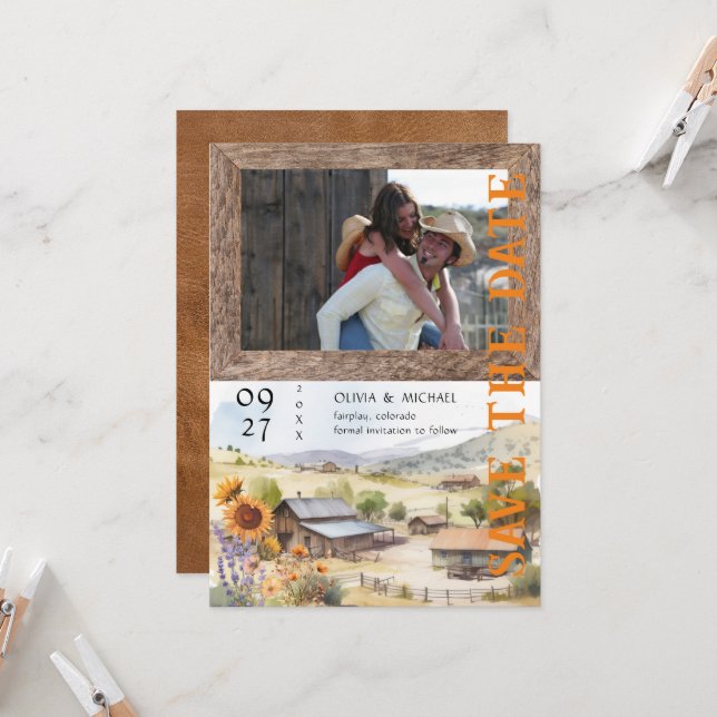 Spara datum för fotot för western Ranch Bröllop (Fram/Back In Situ)
