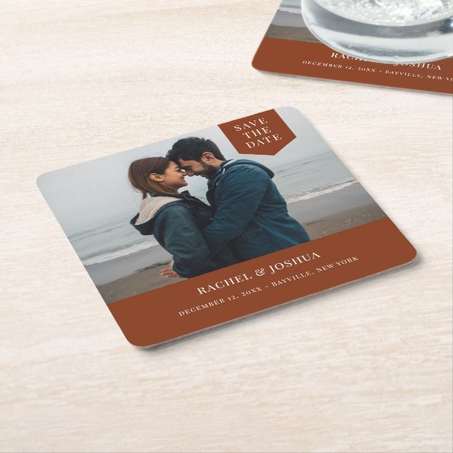 Spara datum för fotot med enkel Märkre Underlägg Papper Kvadrat (Vinklad)