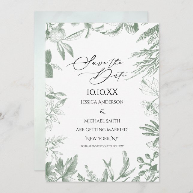 Spara datum för Grey Botanical Löv Inbjudningar (Fram/baksida)