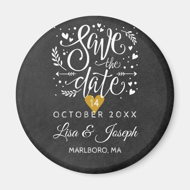 Spara datum för Guld Heart i skrivbordet Magnet (Framsidan)