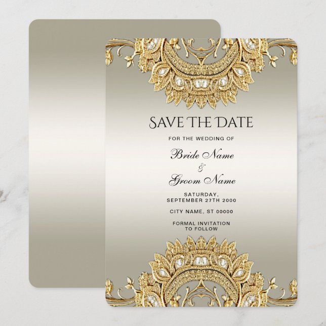 Spara datum för Guld Ornate Datumet (Fram/baksida)