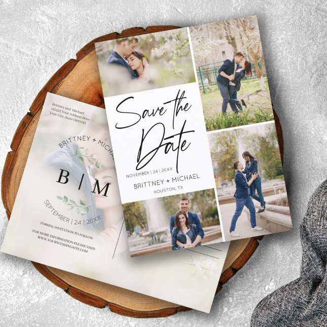 Spara datum för hand-låtet fotokollage meddelande vykort (Skapare uppladdad)