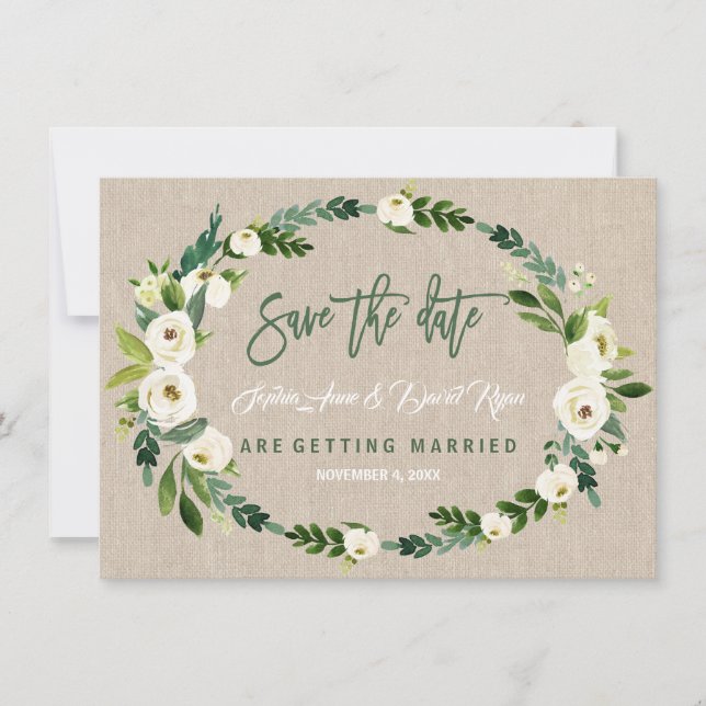 Spara datum för handskrift av vit Blommigt i vatte Spara Datumet (Framsida)