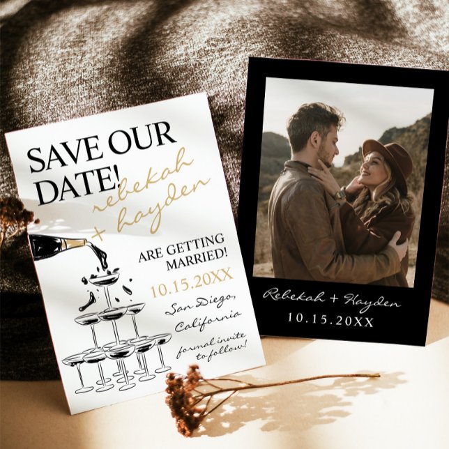 Spara datum för handskriven Champagne Torn Inbjudningar (Skapare uppladdad)