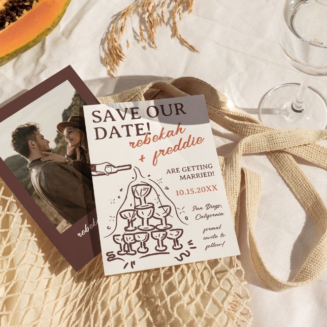 Spara datum för handskriven Champagne Torn Inbjudningar (Skapare uppladdad)