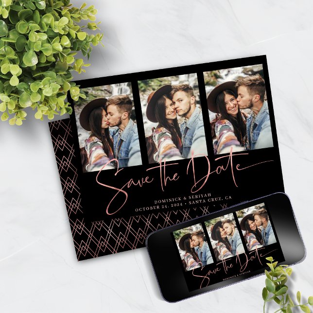 Spara datum för handskrivet i Art Deco Ro Guld Datumet (Art Deco Rose Gold Handwritten Save the Date Card with Digital Download)