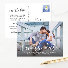 Spara datum för handskrivet skript Bröllop-foto Meddelande Vykort