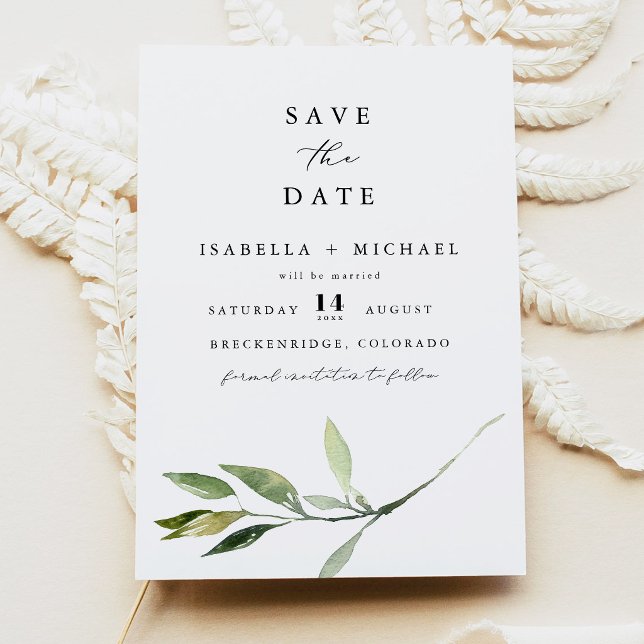 Spara datum för ISABELLA Elegant Minimal Greenery Inbjudningar (Skapare uppladdad)