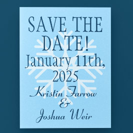 Spara-datum för isblå snöflingskidor vykort