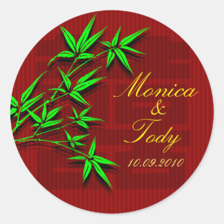 Spara datum för kinesiska bamboon bröllop-dekaler runt klistermärke