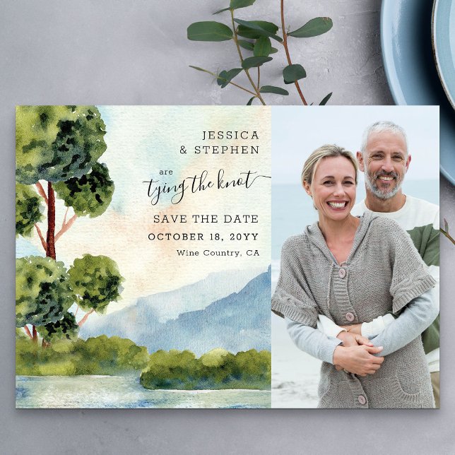 Spara datum för Lake Evergreen akvarellfoto Datumet (Photo Save the Date card from my Lake Evergreen wedding collection)