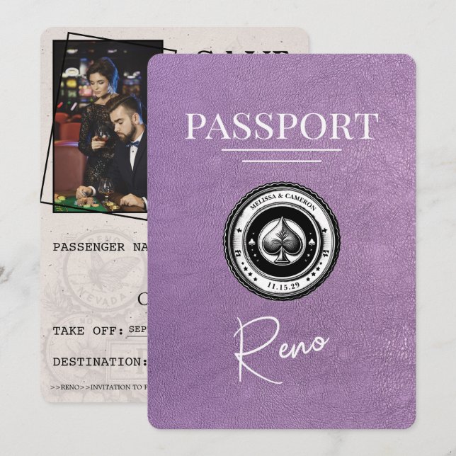Spara datum för Lavender Lila Reno Passport Datumet (Fram/baksida)