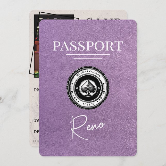 Spara datum för Lavender Lila Reno Passport Spara Datumet (Fram/baksida)