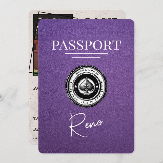 Spara datum för lila Reno Passport Spara Datumet (Fram/baksida)