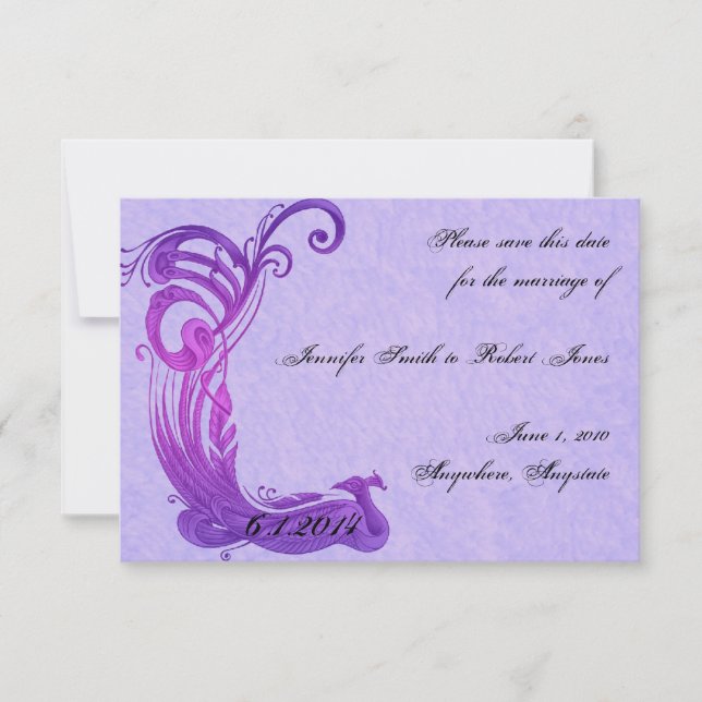 Spara datum för lila Vintage Peacock Datumet (Framsida)