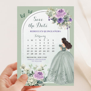 Spara datum för Lilac- och Sage Grönt Quince Calen Inbjudningar
