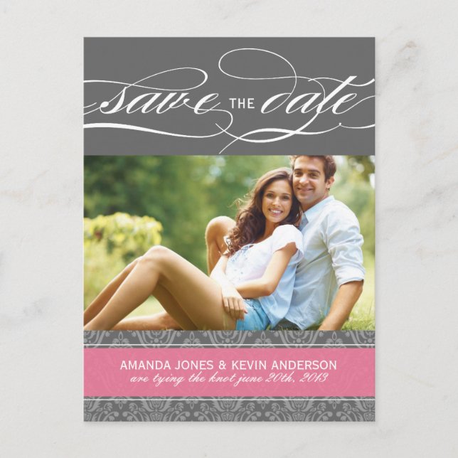 Spara datum för Lolly Rosa och Grått-skada Meddelande Vykort (Framsida)