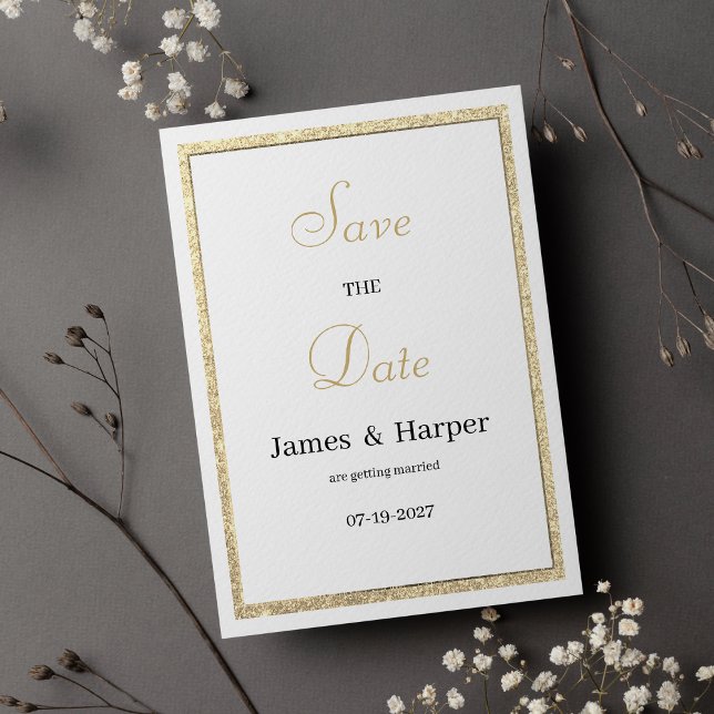 Spara datum för lyxvit elegant guld glitter inbjudningar (Luxury white elegant gold glitter Save the Date)