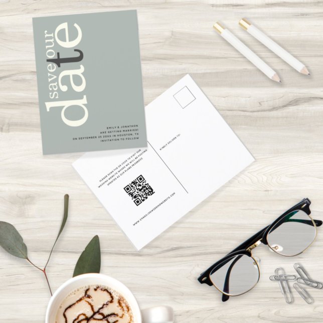 Spara datum för minimalistisk Sage-text i Elfenben Vykort (Skapare uppladdad)