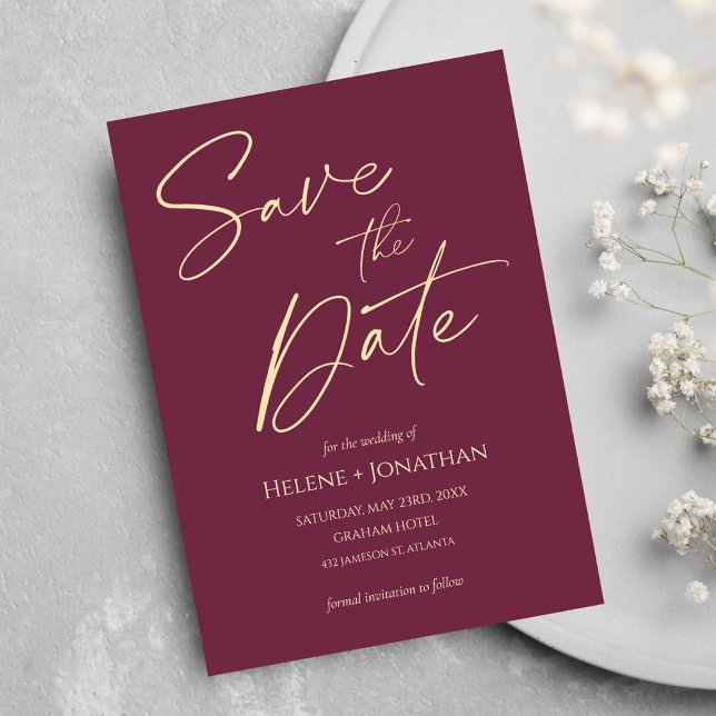 Spara datum för minsta Burgundy Elegant bröllop Inbjudningar (Minimalist Burgundy Elegant Wedding Save The Date Invitation)